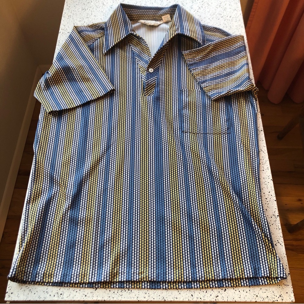 Vintage 60s 70s Lilly Dache Polo Men M Green Blue Club Mod Disco Rockabilly